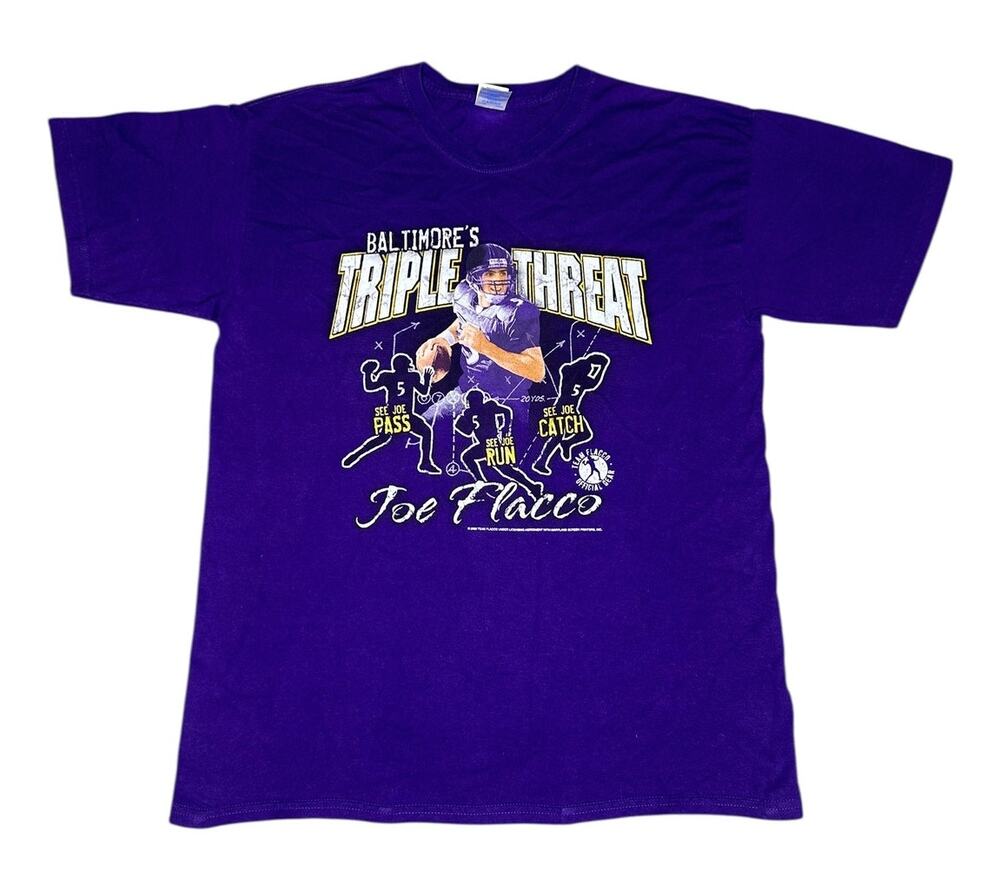 Vintage Baltimore Ravens Joe Flacco Triple Threat NFL T-Shirt